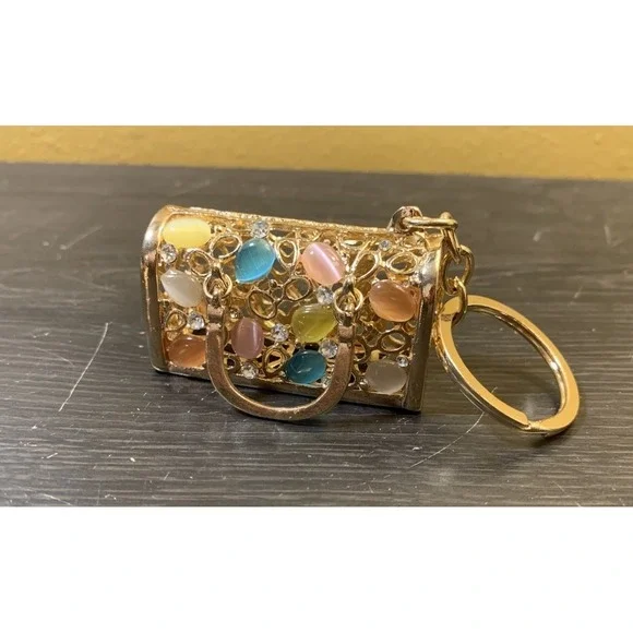 Purse Keychain Bejeweled Rhinestone Purse Jewelry Bling Clip Key Ring - Picture 1 of 7